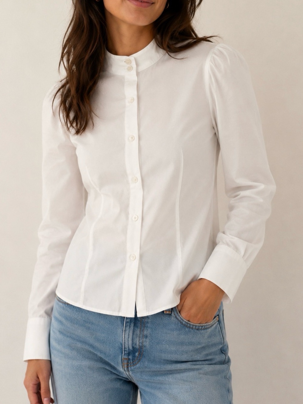 Billie the label S 100% cotton white structured long sleeve workwear blouse